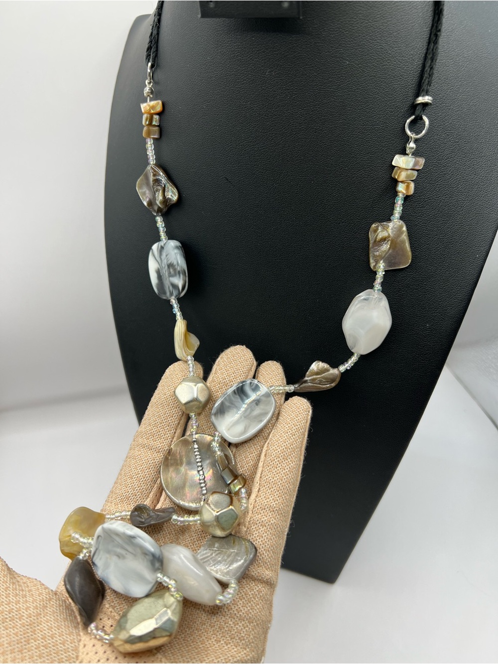 Boho Mixed Media Stone & Mother of Pearl Beaded Statement Necklace
